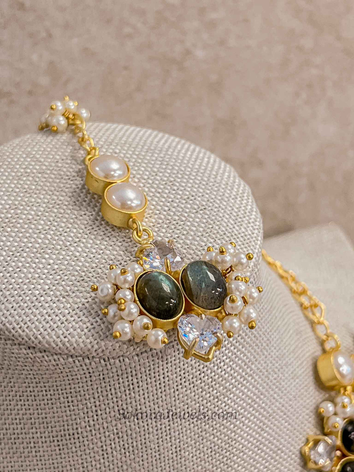 Charcoal Grey & Blush Gemstone Pearl Necklace Set