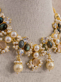 Charcoal Grey & Blush Gemstone Pearl Necklace Set