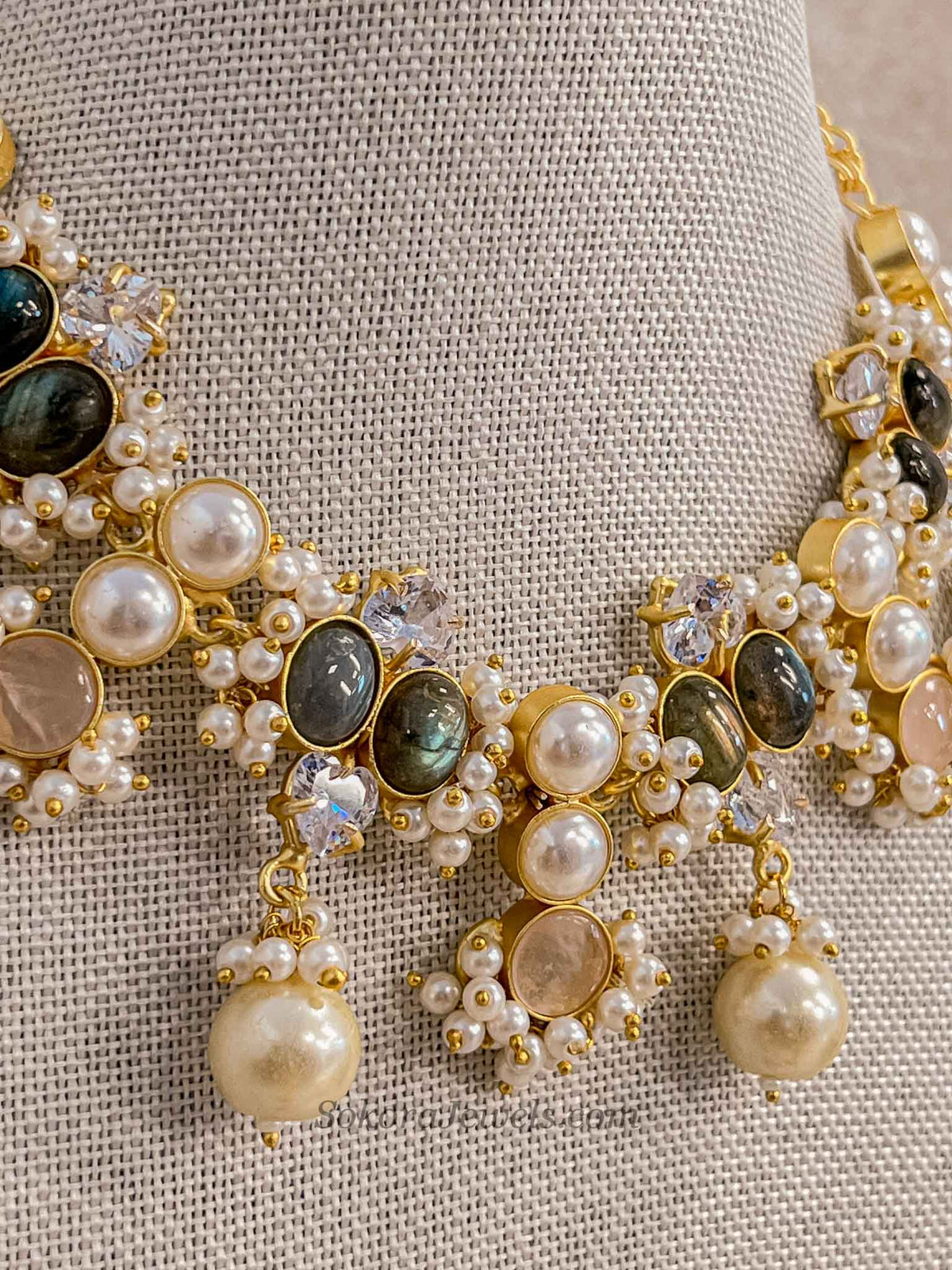 Charcoal Grey & Blush Gemstone Pearl Necklace Set