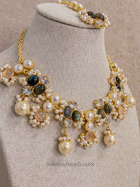 Charcoal Grey & Blush Gemstone Pearl Necklace Set