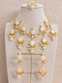 Peach and Pale Mint Mother of Pearl Necklace Set