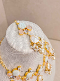 Peach and Pale Mint Mother of Pearl Necklace Set
