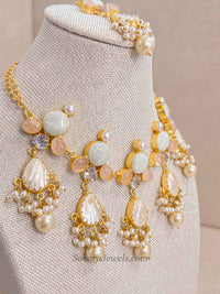 Peach and Pale Mint Mother of Pearl Necklace Set