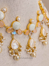 Peach and Pale Mint Mother of Pearl Necklace Set