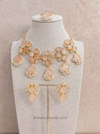 Pink Peach Gem Stone Necklace Set