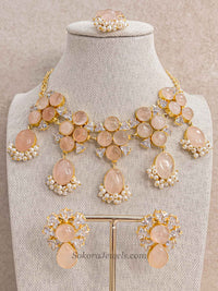 Pink Peach Gem Stone Necklace Set