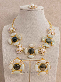 Charcoal Grey and Pale Mint Gem Stone Necklace Set