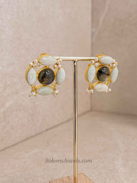 Charcoal Grey and Pale Mint Gem Stone Necklace Set