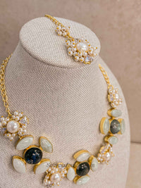 Charcoal Grey and Pale Mint Gem Stone Necklace Set