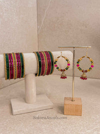 Bangle & Jhumka Earring Box Set - Pink & Green