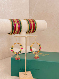 Bangle & Jhumka Earring Box Set - Pink & Green