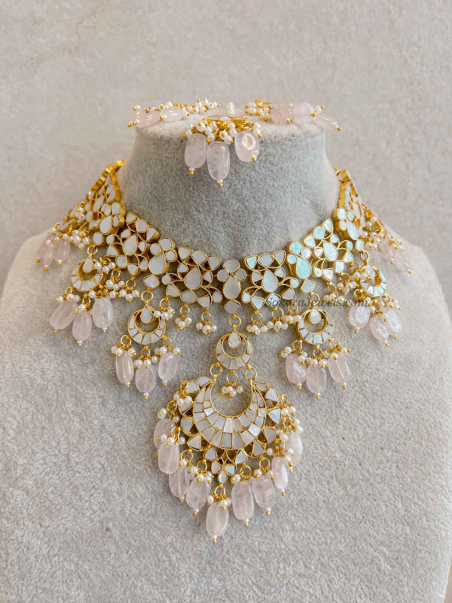 Mother of Pearl Pink Bridal Set - Gold Plated