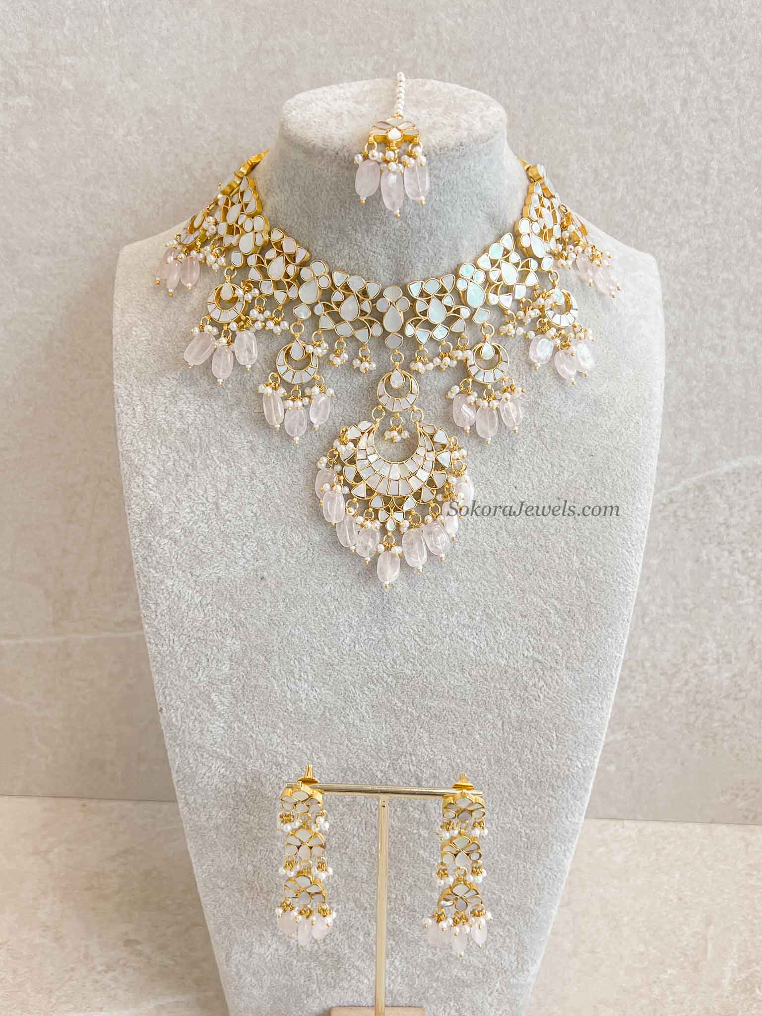 Mother of Pearl Pink Bridal Set - Gold Plated