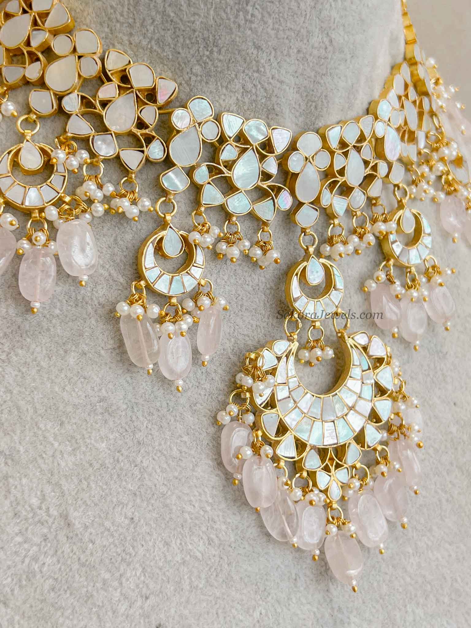 Mother of Pearl Pink Bridal Set - Gold Plated