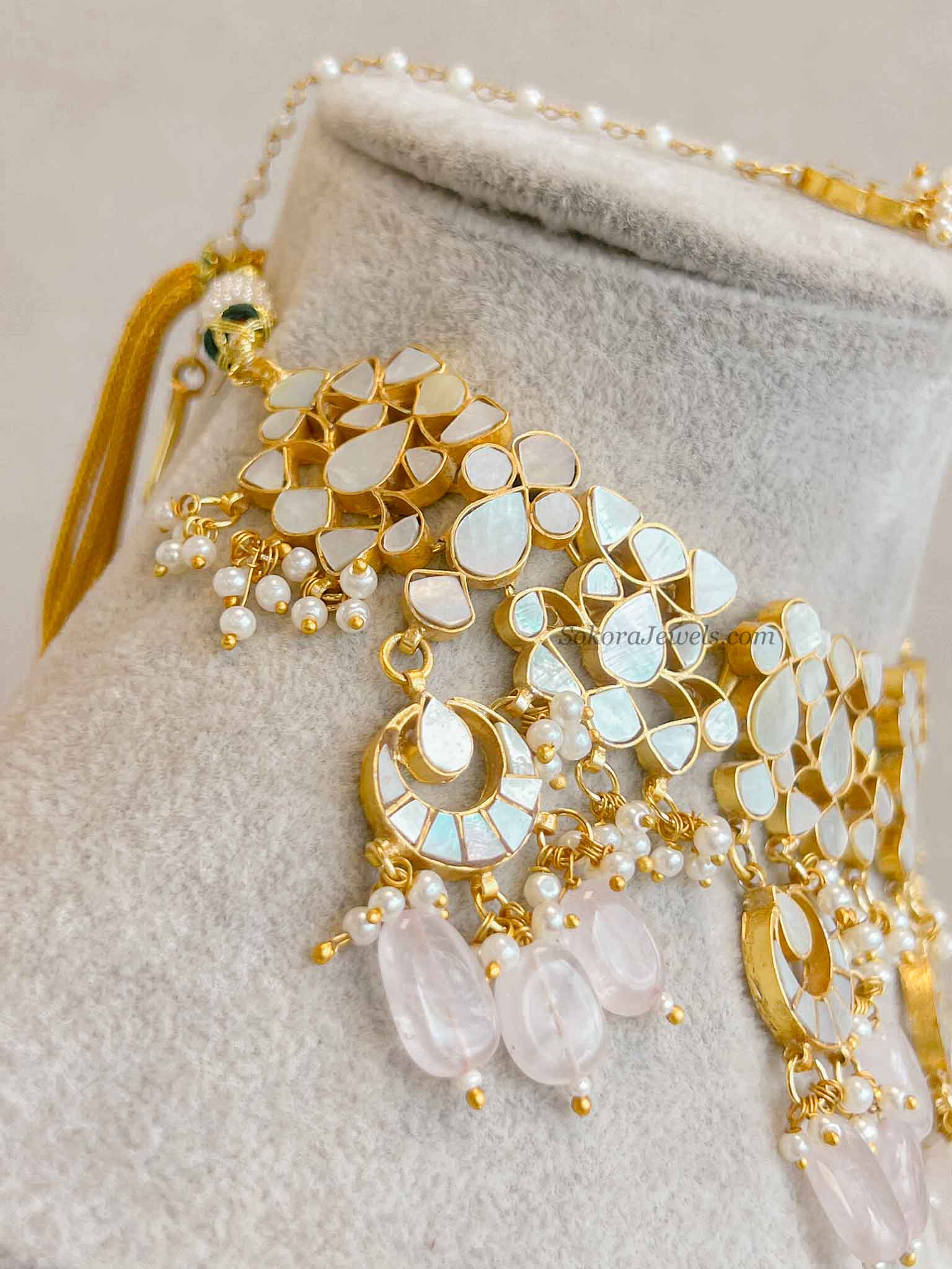 Mother of Pearl Pink Bridal Set - Gold Plated
