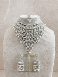 Statement Silver Tassel Choker Set with Jhumka Earrings