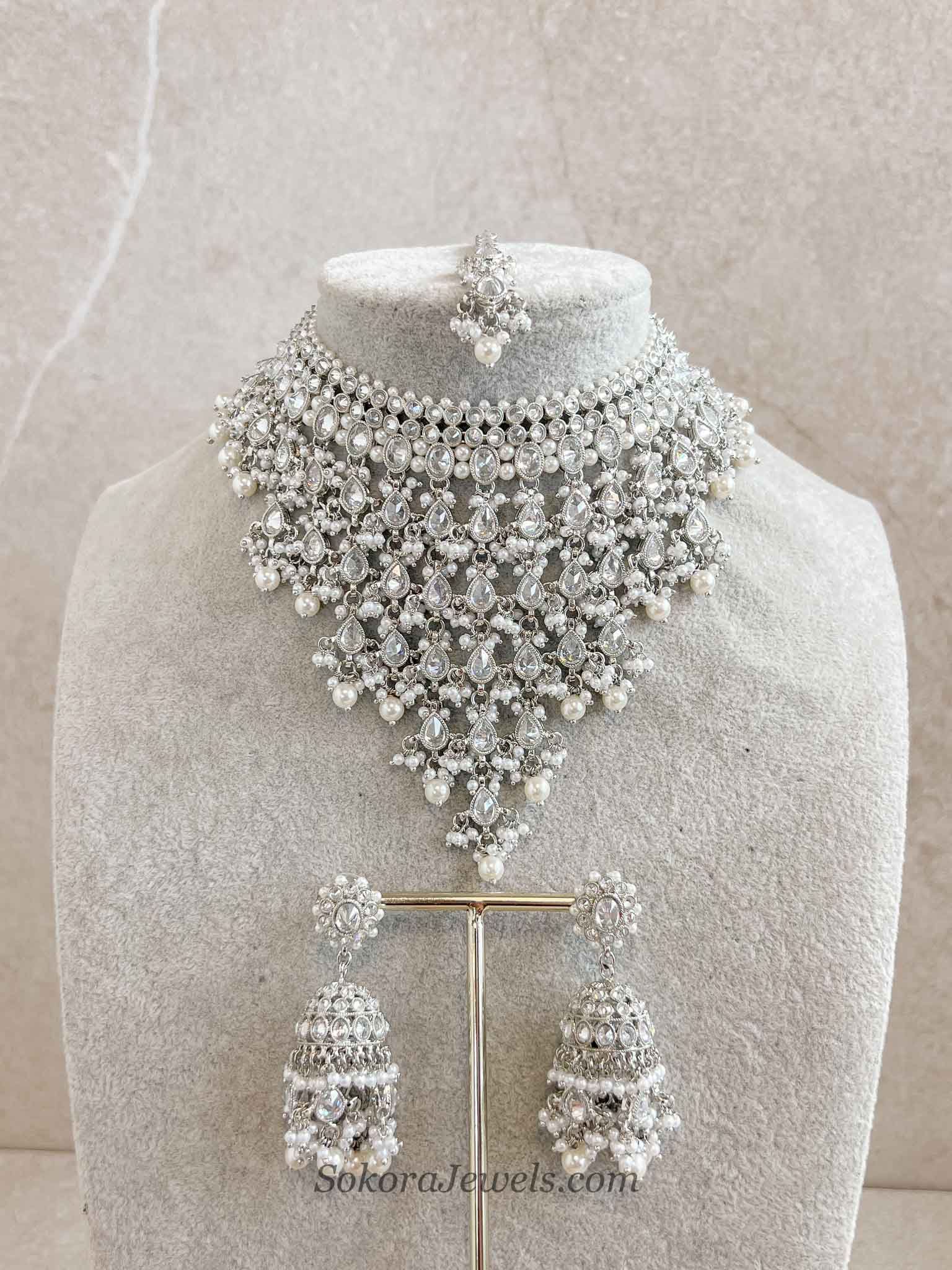 Statement Silver Tassel Choker Set with Jhumka Earrings
