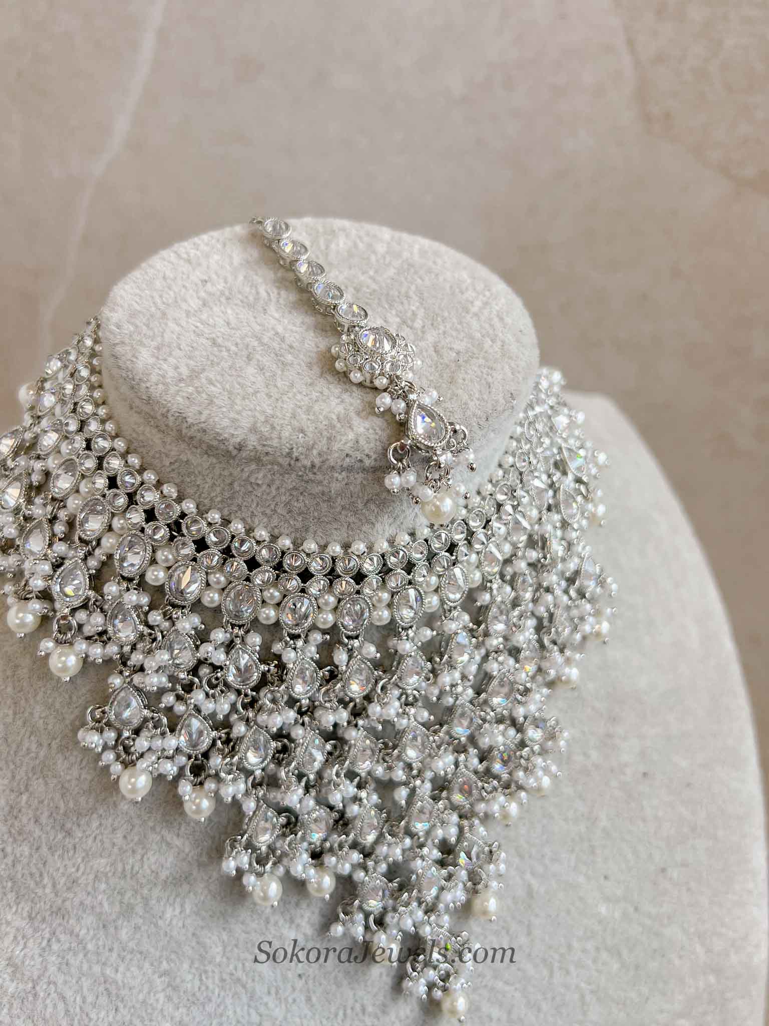Statement Silver Tassel Choker Set with Jhumka Earrings
