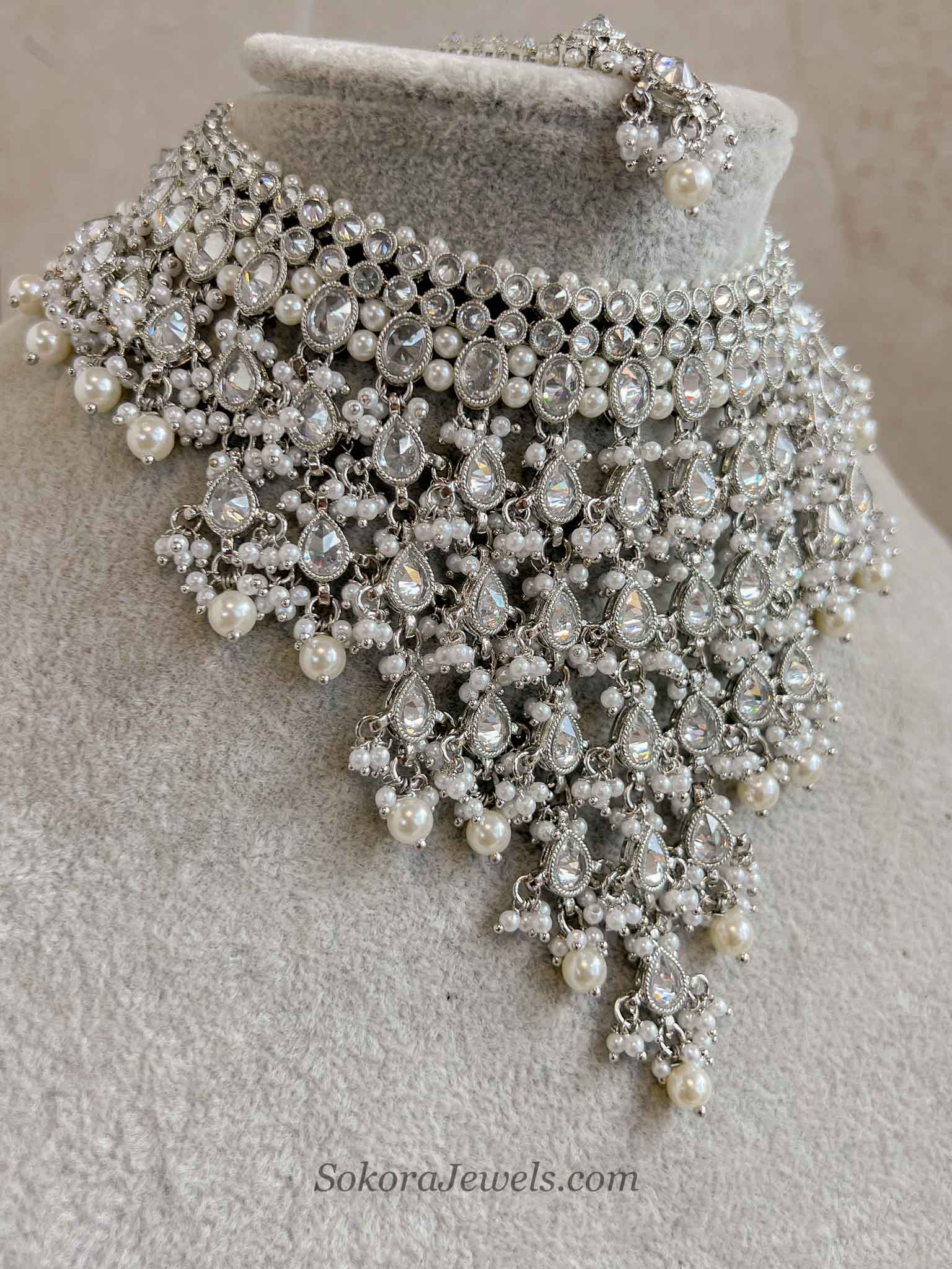 Statement Silver Tassel Choker Set with Jhumka Earrings