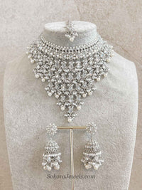 Statement Silver Tassel Choker Set with Jhumka Earrings
