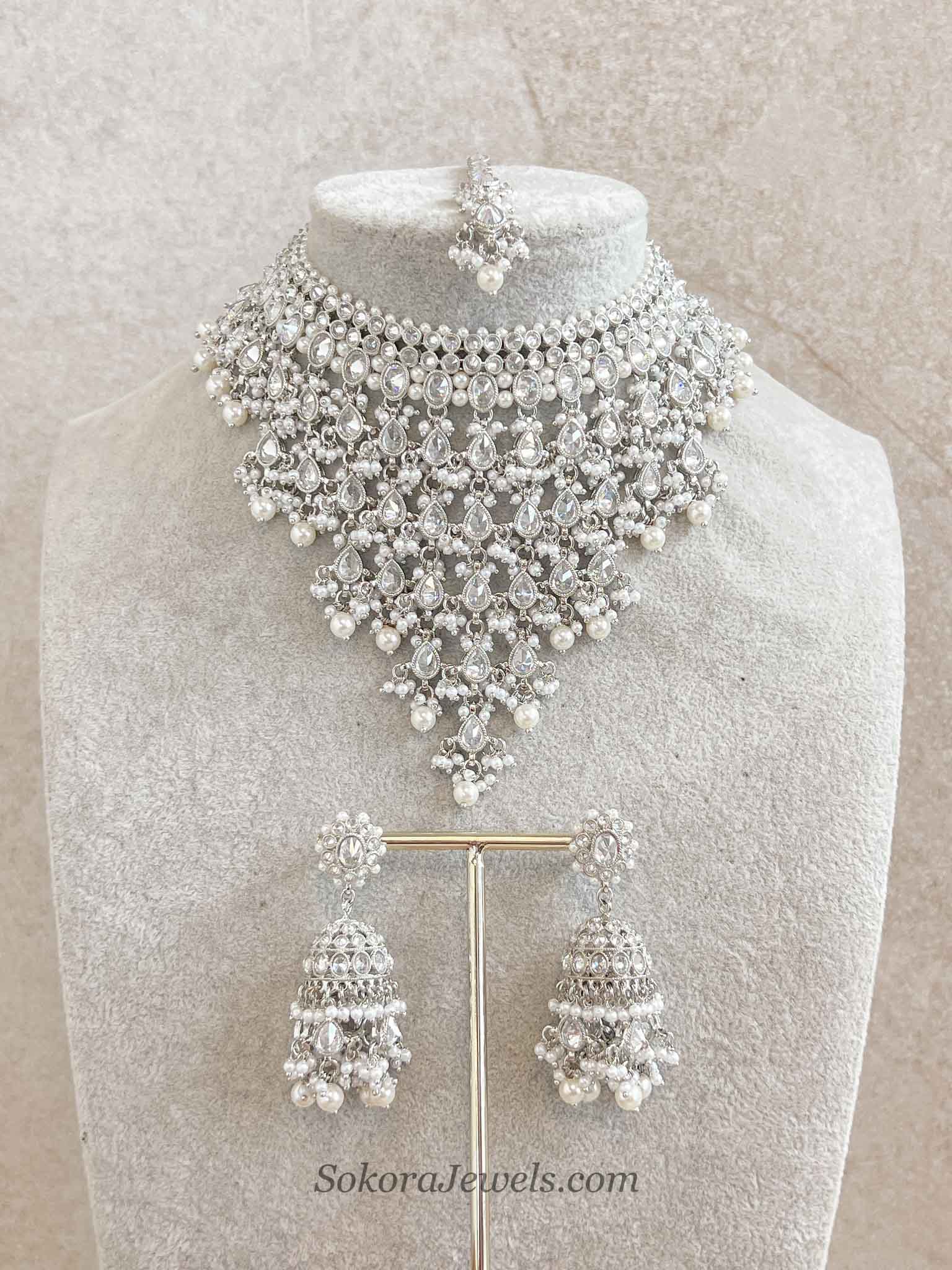 Statement Silver Tassel Choker Set with Jhumka Earrings