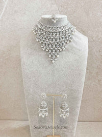 Statement Silver Tassel Choker Set with Jhumka Earrings