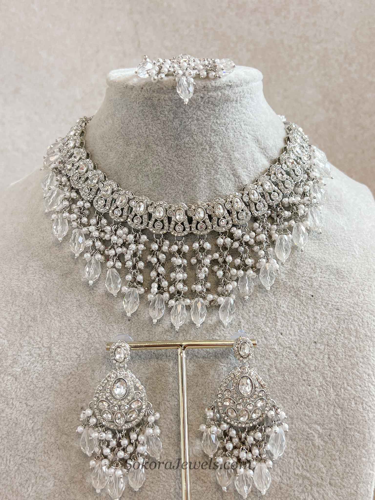 Statement Silver Tassel Choker Set