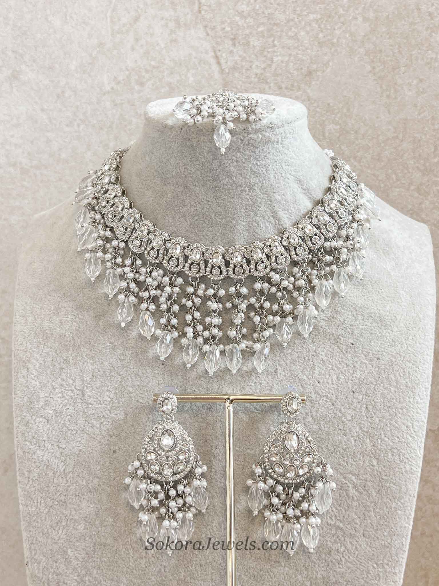 Statement Silver Tassel Choker Set
