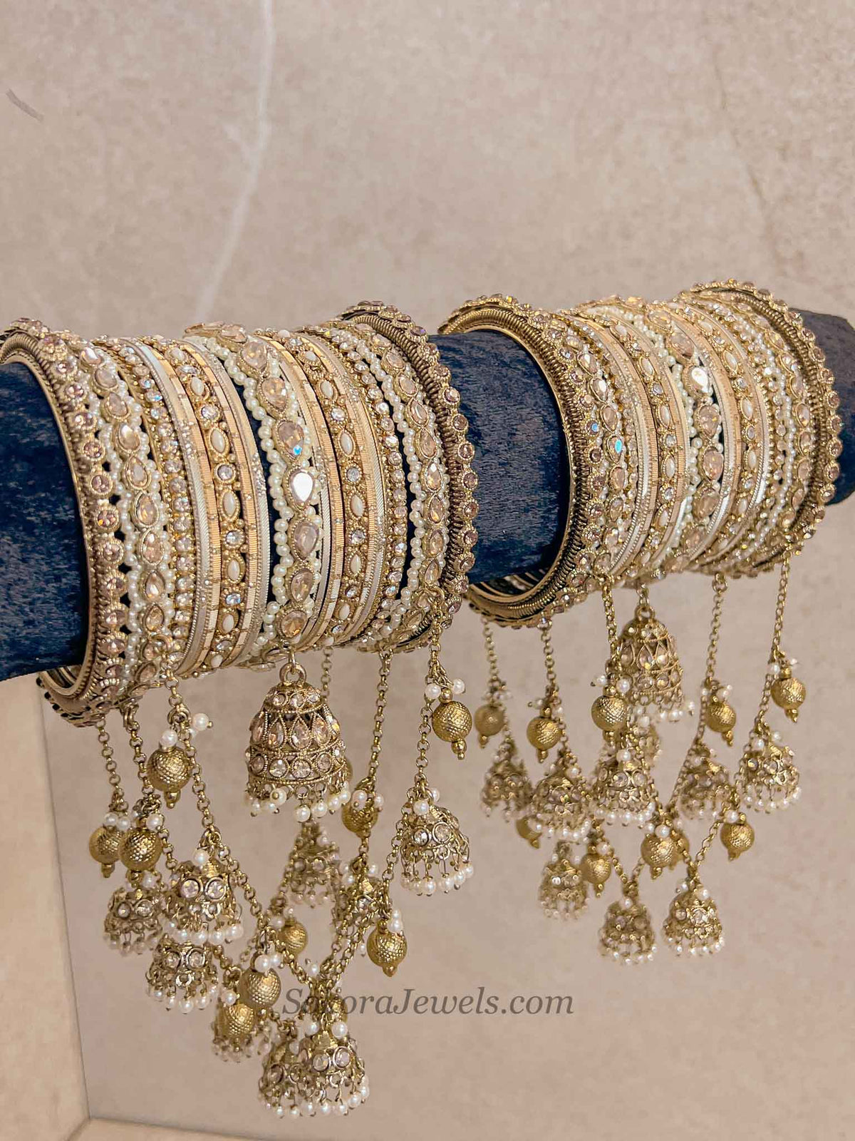 Luxury Golden Jhumka Connecting Bangle Set