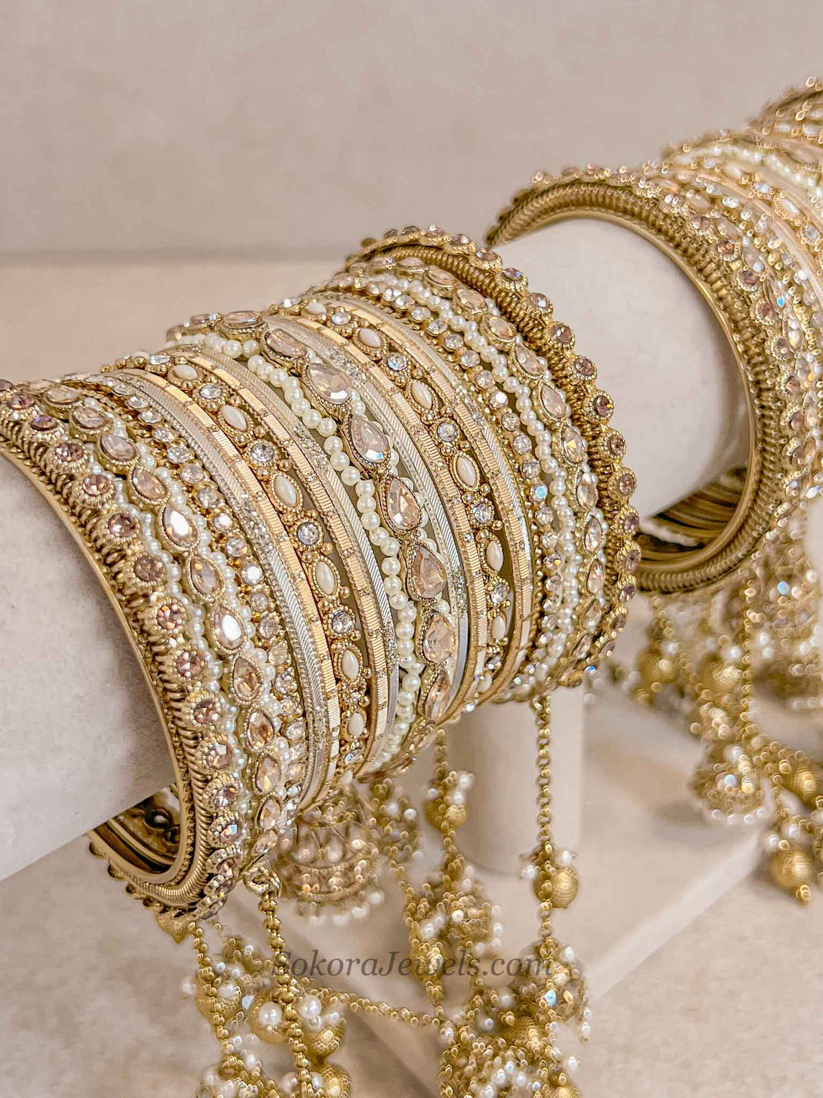 Luxury Golden Jhumka Connecting Bangle Set