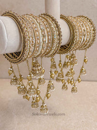 Luxury Golden Jhumka Connecting Bangle Set