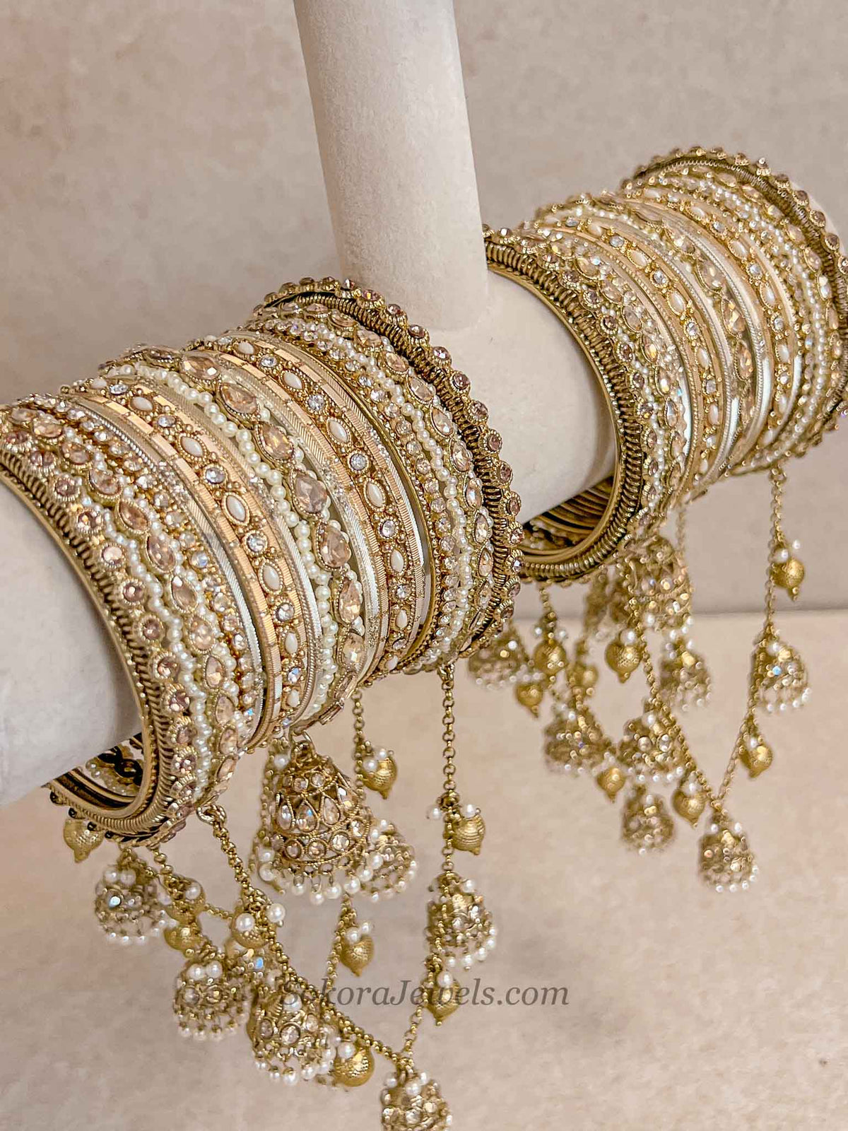 Luxury Golden Jhumka Connecting Bangle Set
