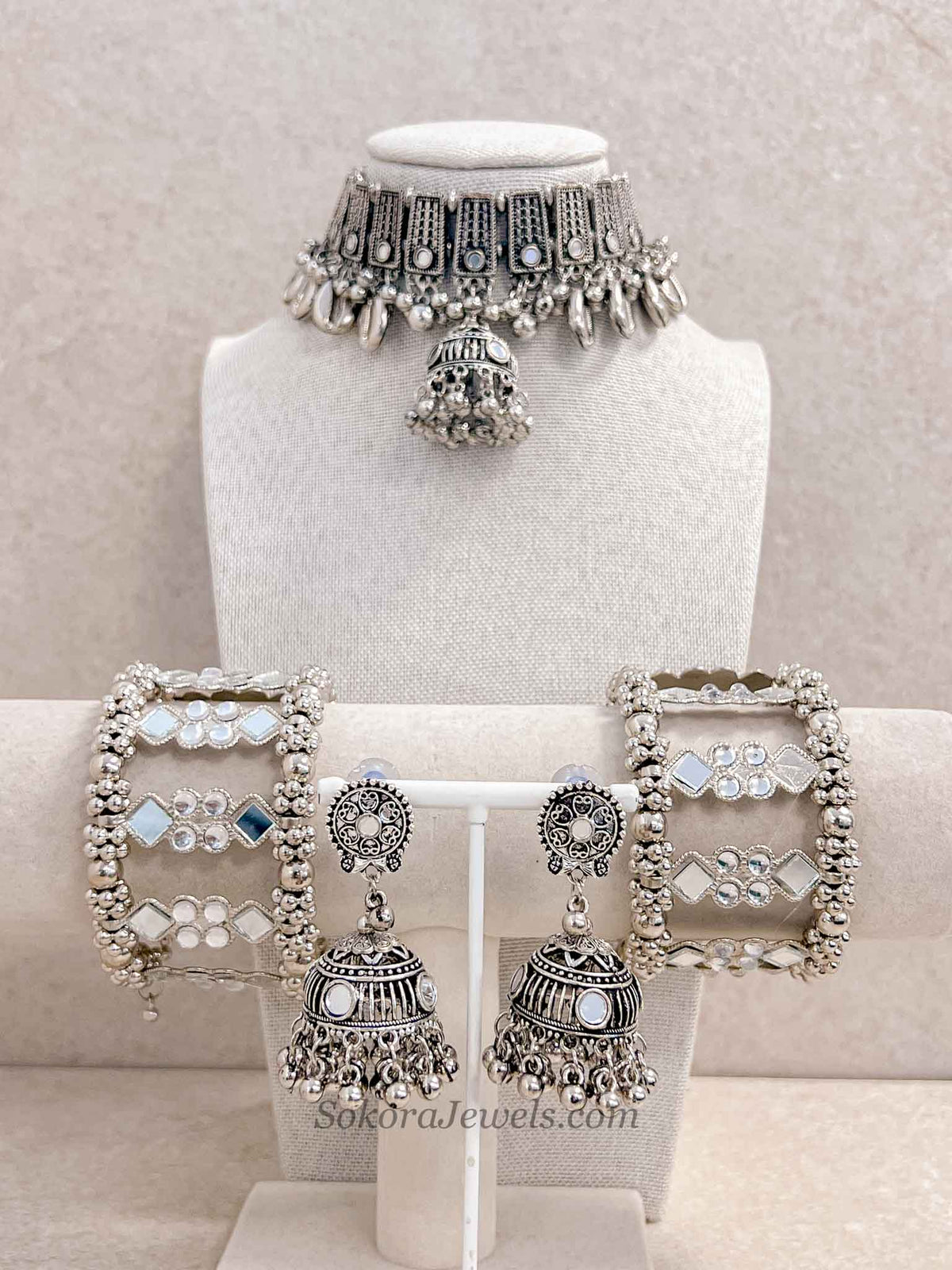 Oxidised Silver Necklace and Bracelet set
