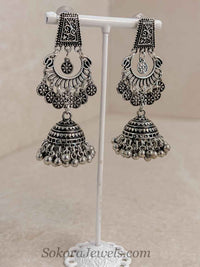 Oxidised Silver Jhumka Earrings