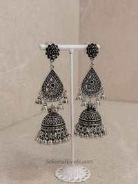 Oxidised Long Tear Drop Jhumka earrings