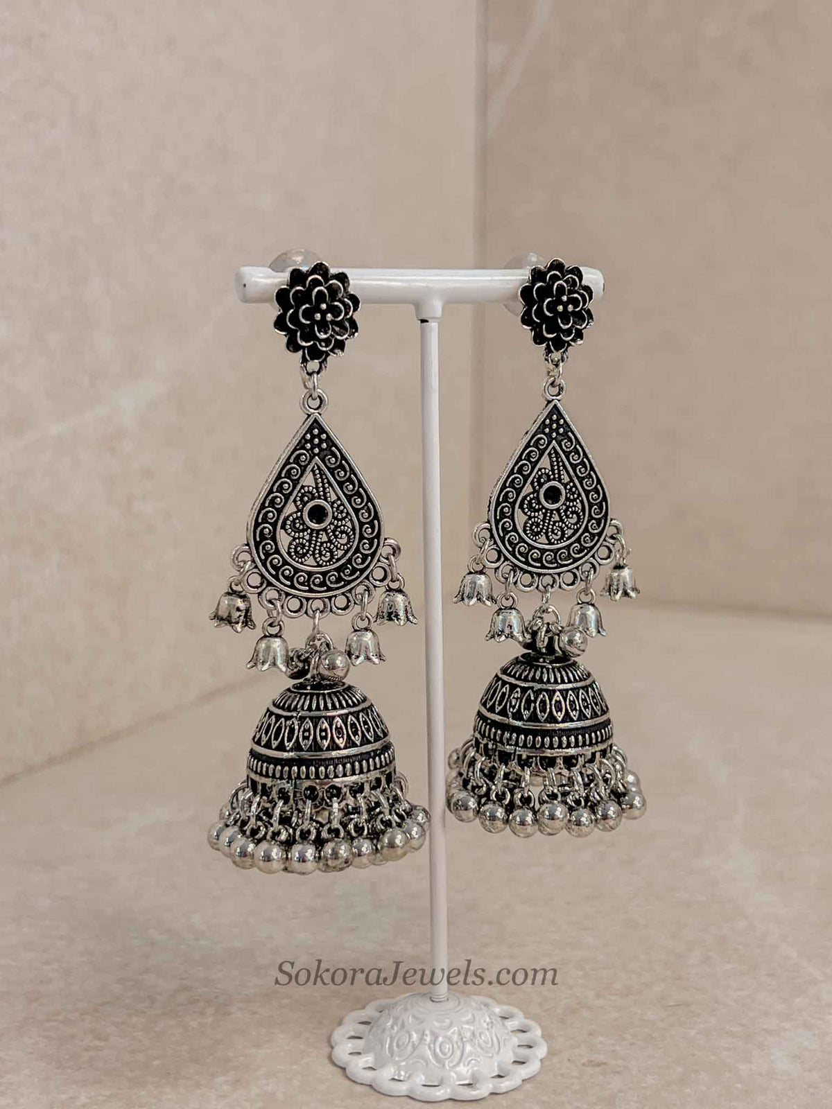 Oxidised Long Tear Drop Jhumka earrings