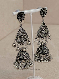 Oxidised Long Tear Drop Jhumka earrings