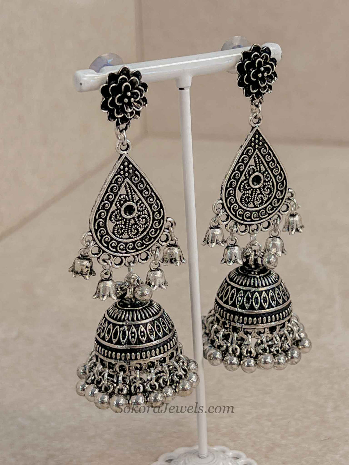 Oxidised Long Tear Drop Jhumka earrings