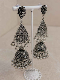 Oxidised Long Tear Drop Jhumka earrings