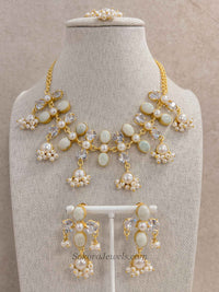 Pale Gemstone & Pearl Statement Necklace Set