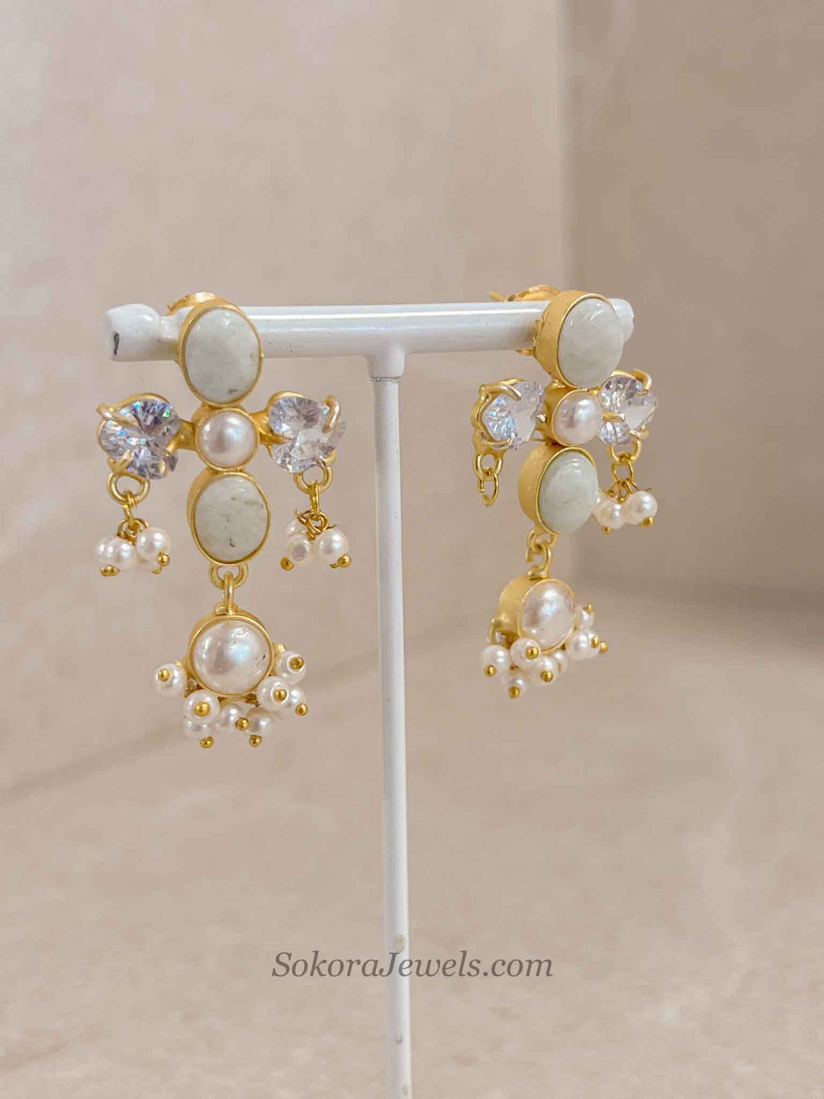 Pale Gemstone & Pearl Statement Necklace Set