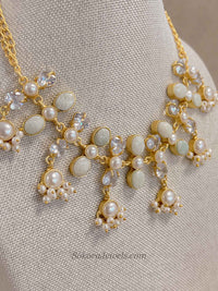 Pale Gemstone & Pearl Statement Necklace Set