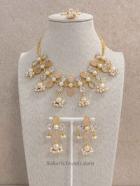 Pale Gemstone & Pearl Statement Necklace Set