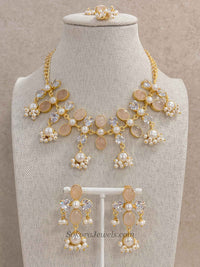 Pale Gemstone & Pearl Statement Necklace Set