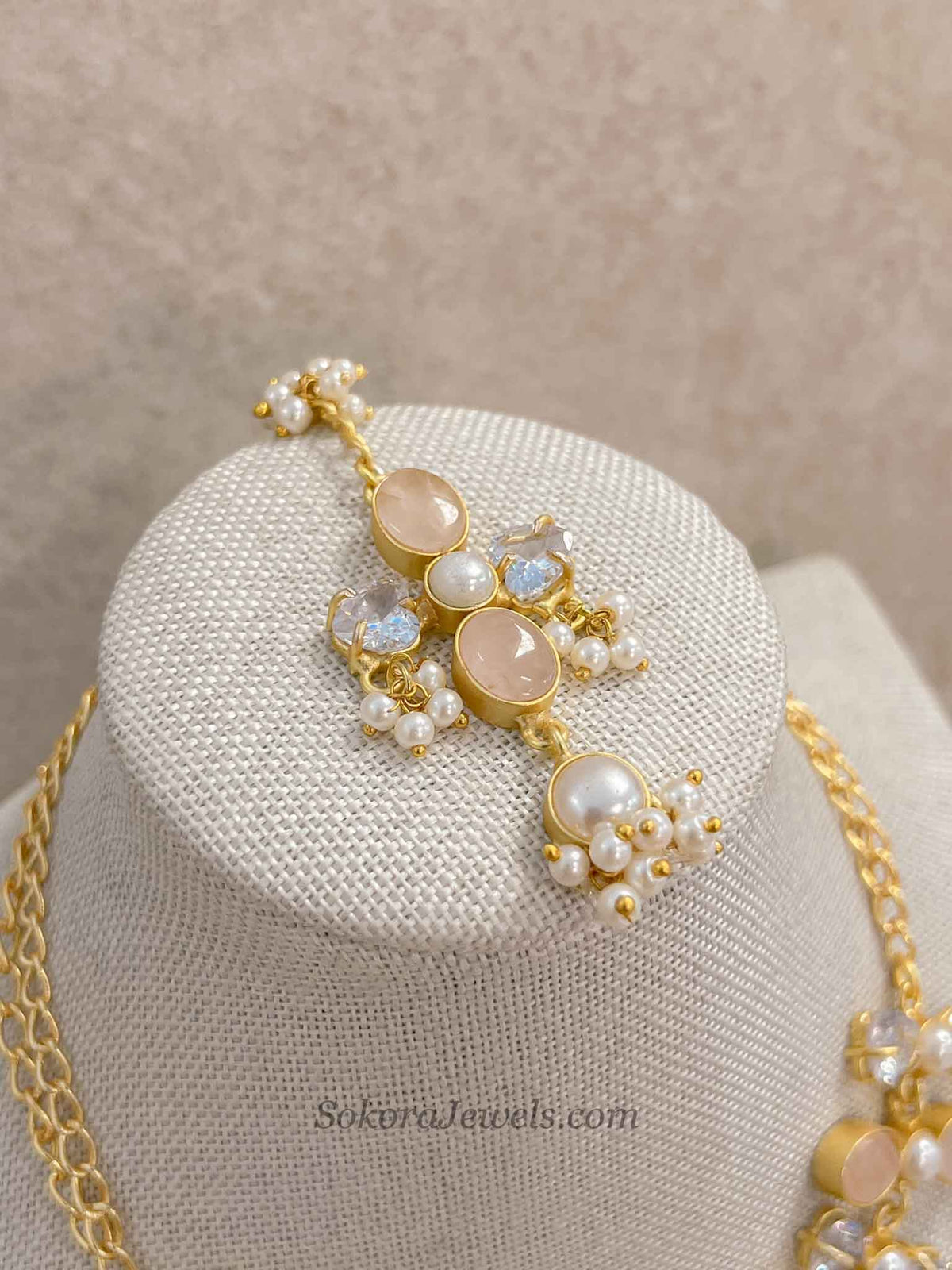 Pale Gemstone & Pearl Statement Necklace Set