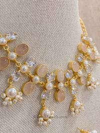 Pale Gemstone & Pearl Statement Necklace Set