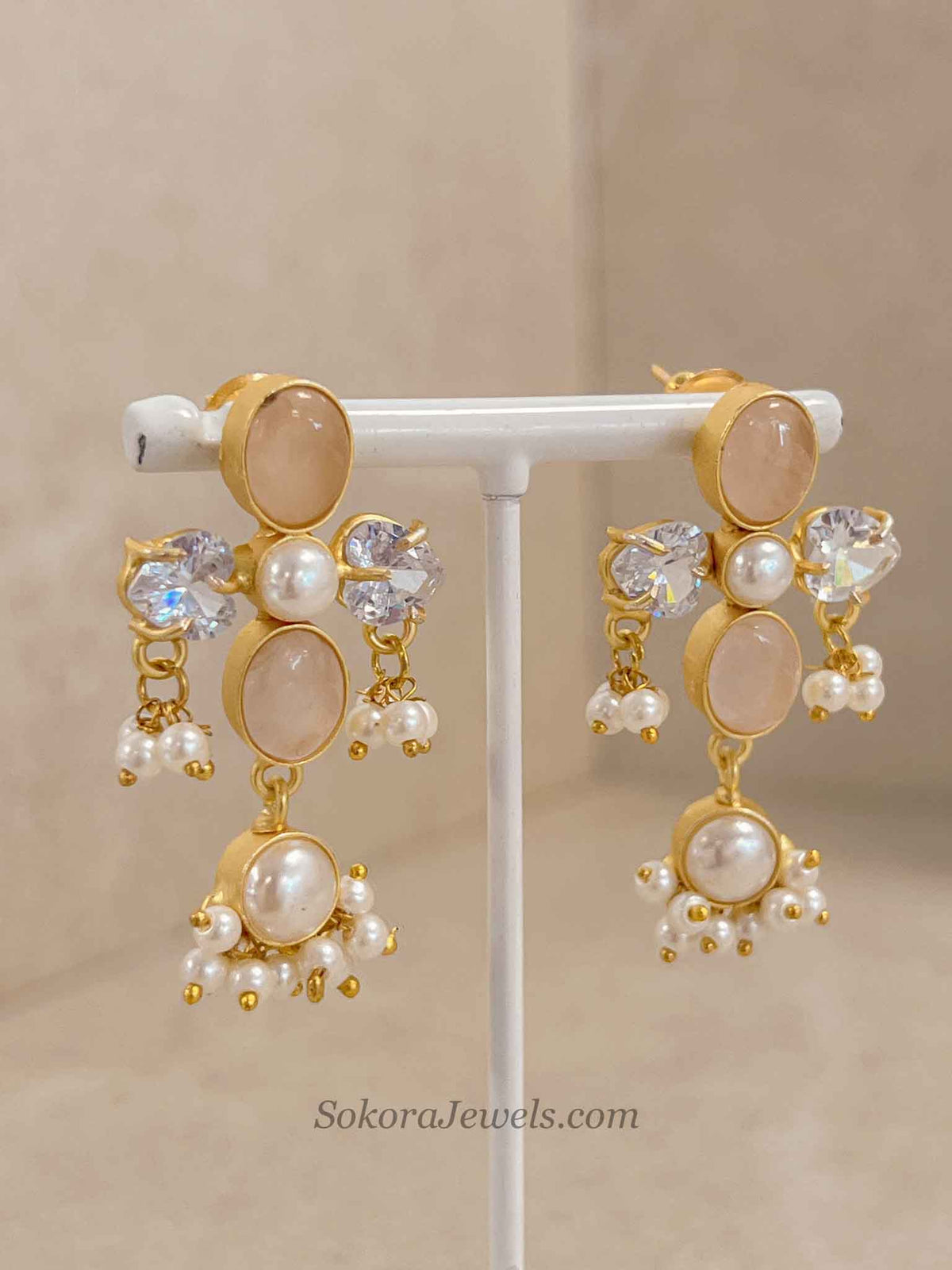 Pale Gemstone & Pearl Statement Necklace Set