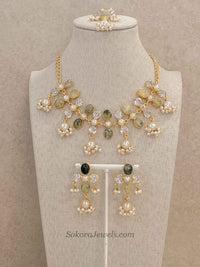 Pale Gemstone & Pearl Statement Necklace Set