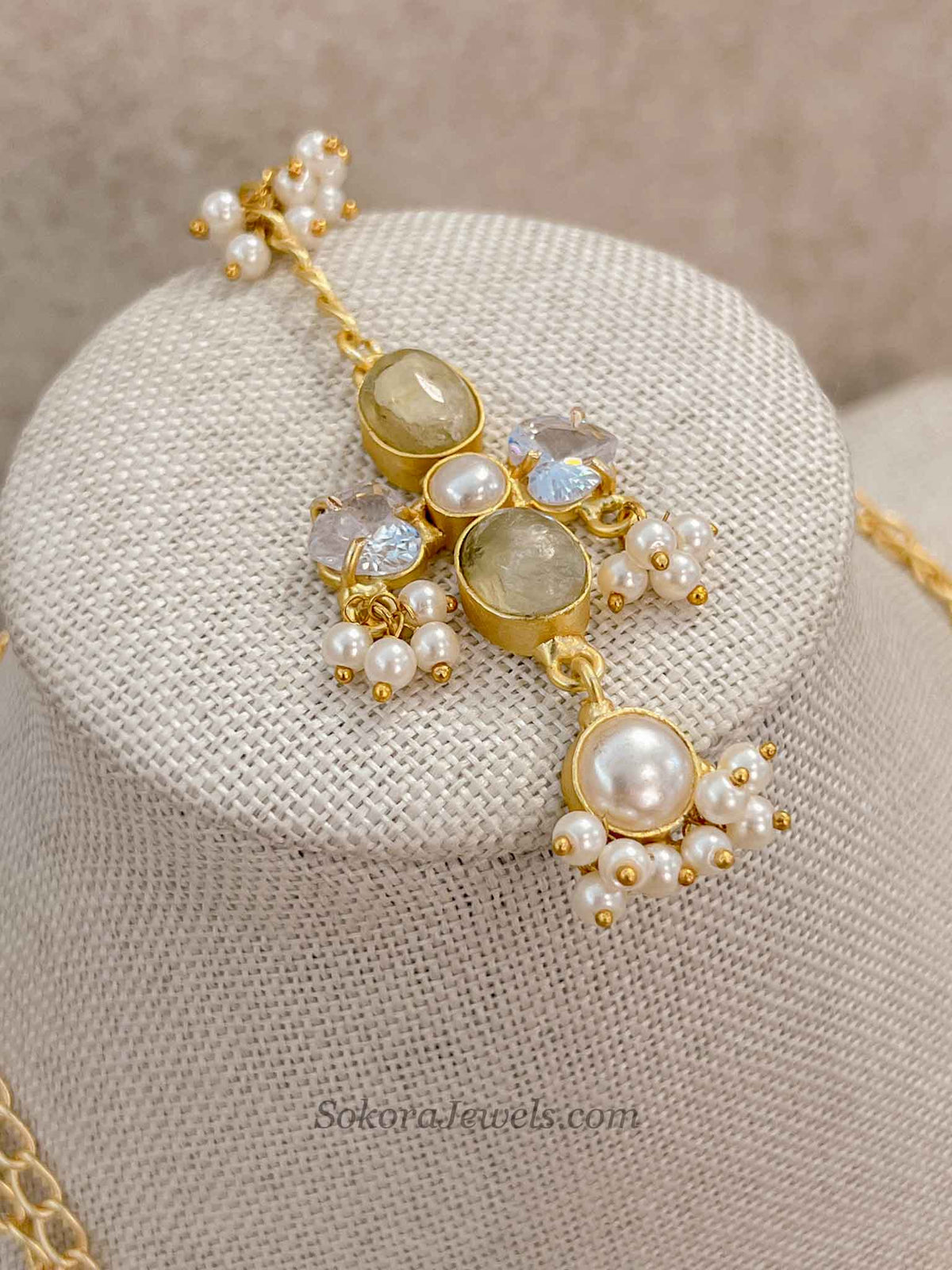 Pale Gemstone & Pearl Statement Necklace Set