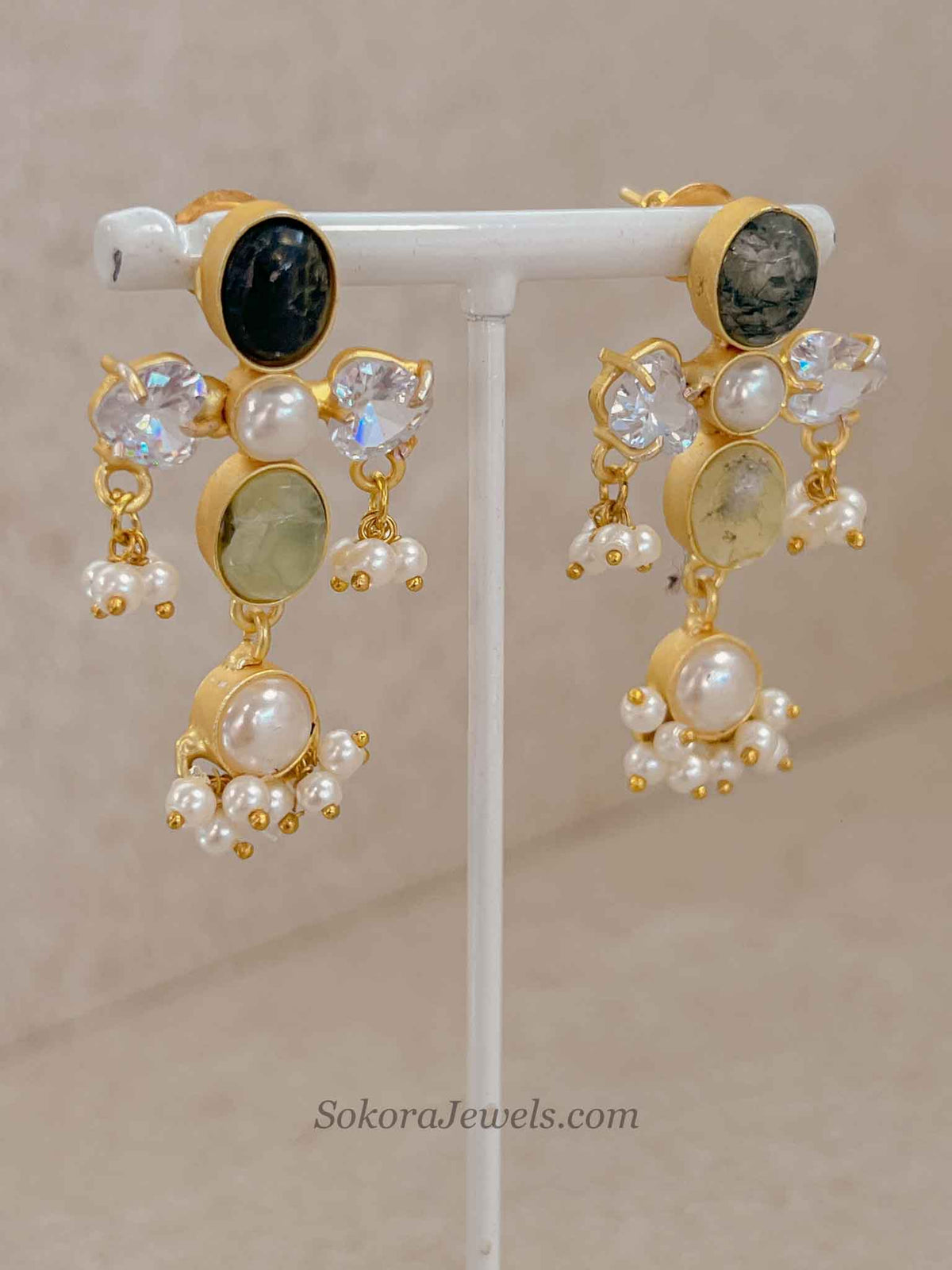 Pale Gemstone & Pearl Statement Necklace Set